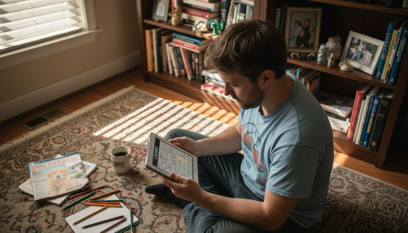 Man practicing cognitive training at home