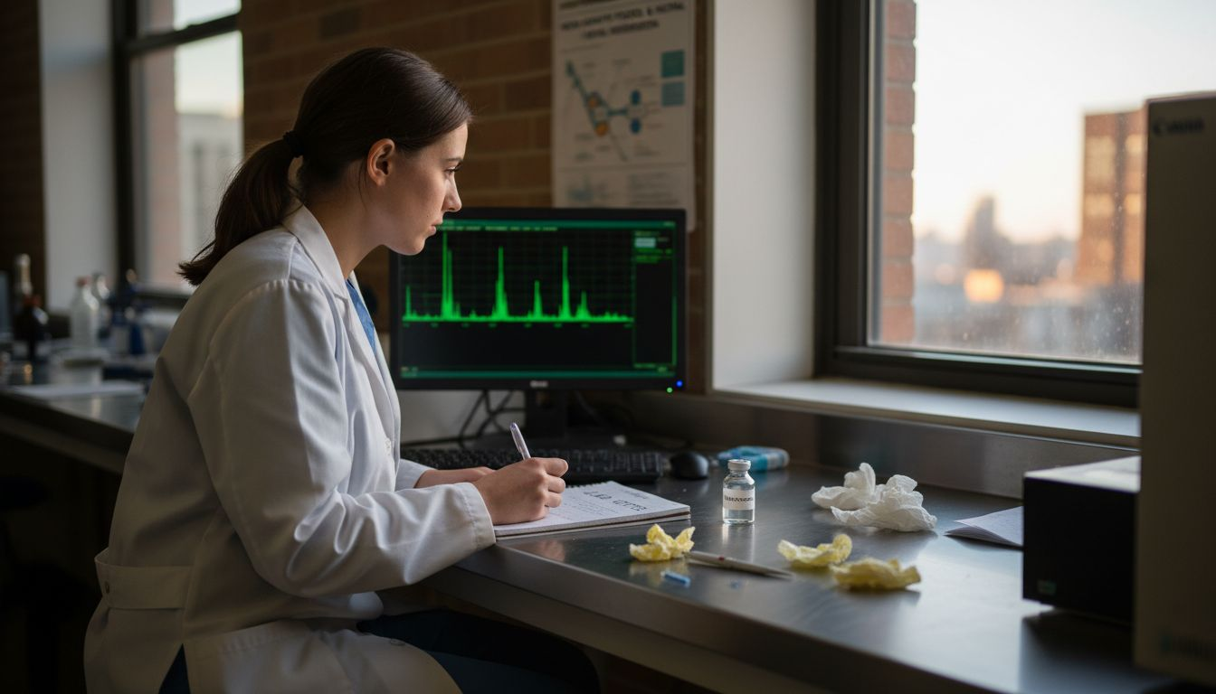 Lab technician analyzing lion's mane compounds