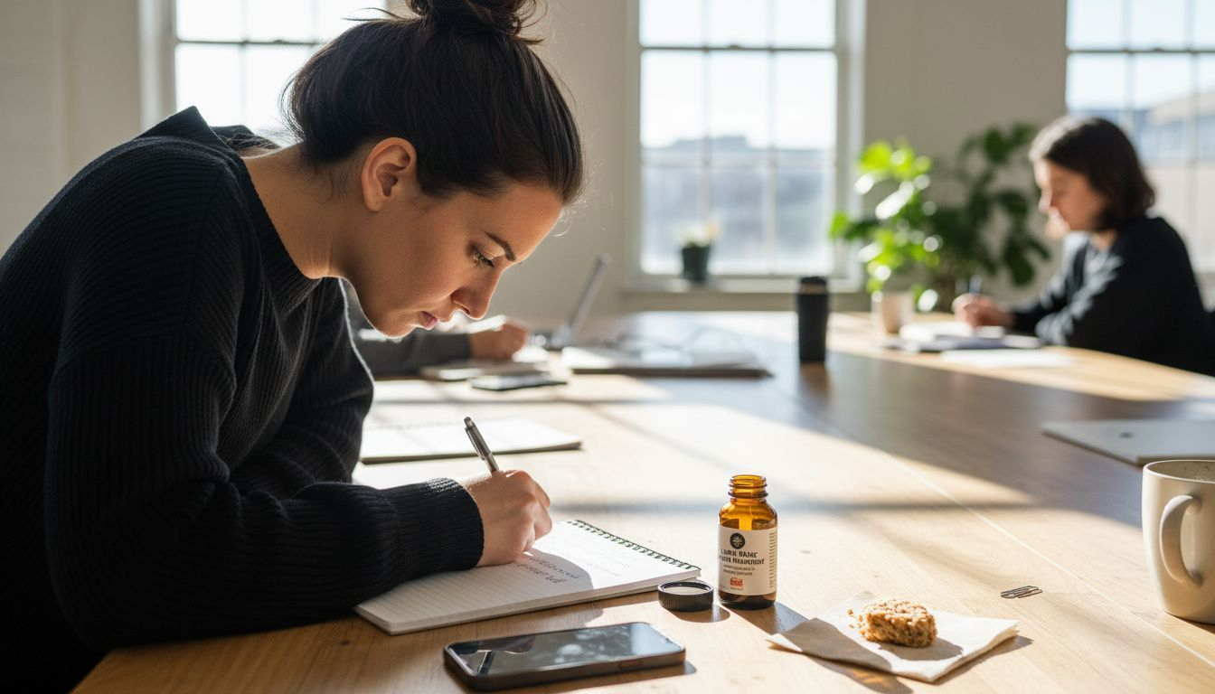 Woman focusing with Lion’s Mane supplement