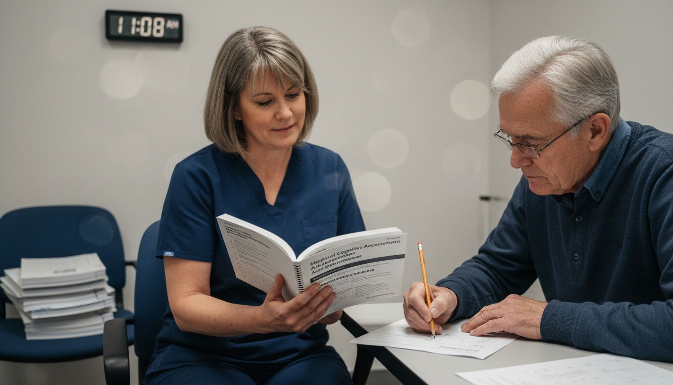 Nurse administering MoCA cognitive test to patient