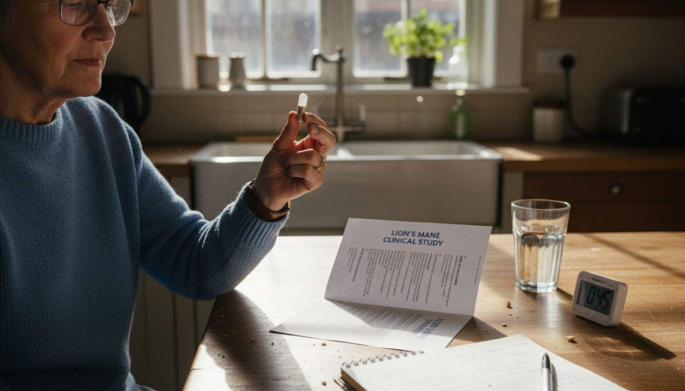 Senior examines Lion's Mane clinical study materials
