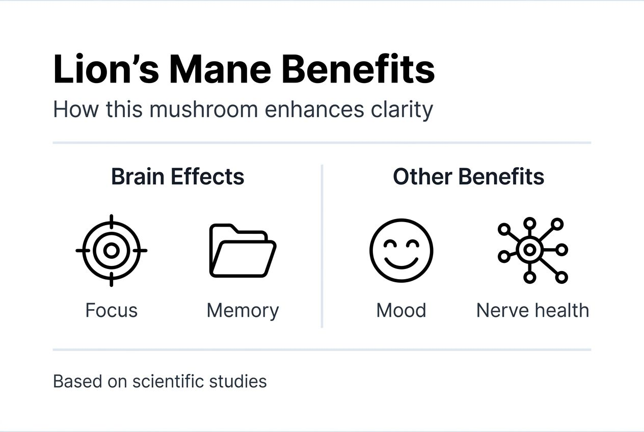 Infographic on Lion's Mane benefits and brain effects