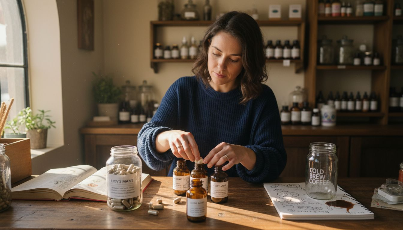 Pharmacist sorting Lion's Mane capsules