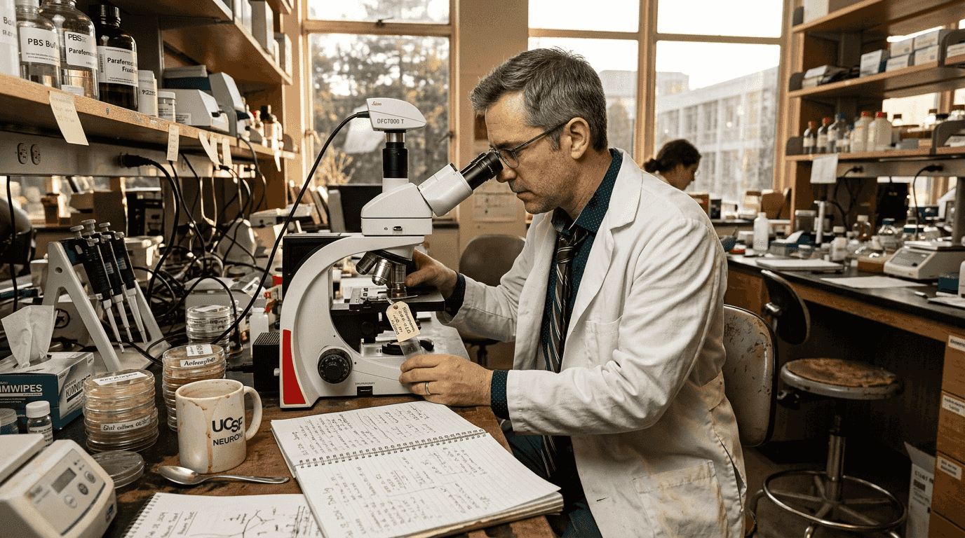 Scientist analyzing cognitive research in neuroscience lab
