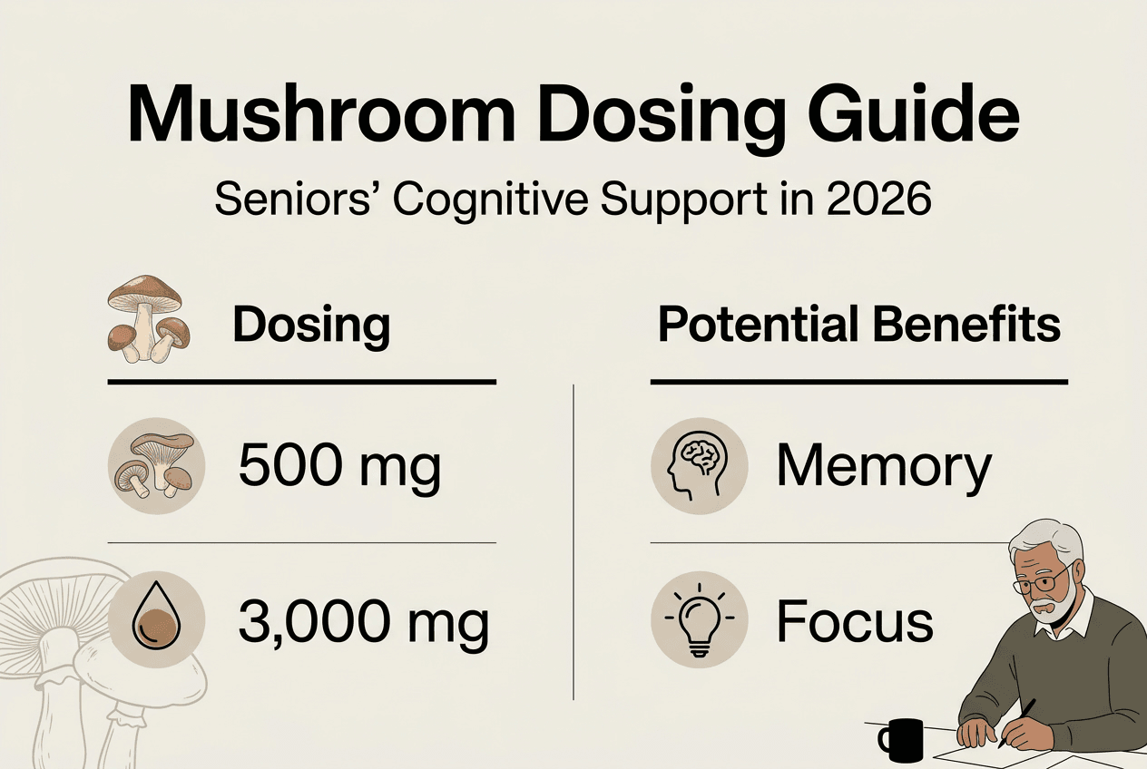 Infographic on mushroom supplement dosing and benefits