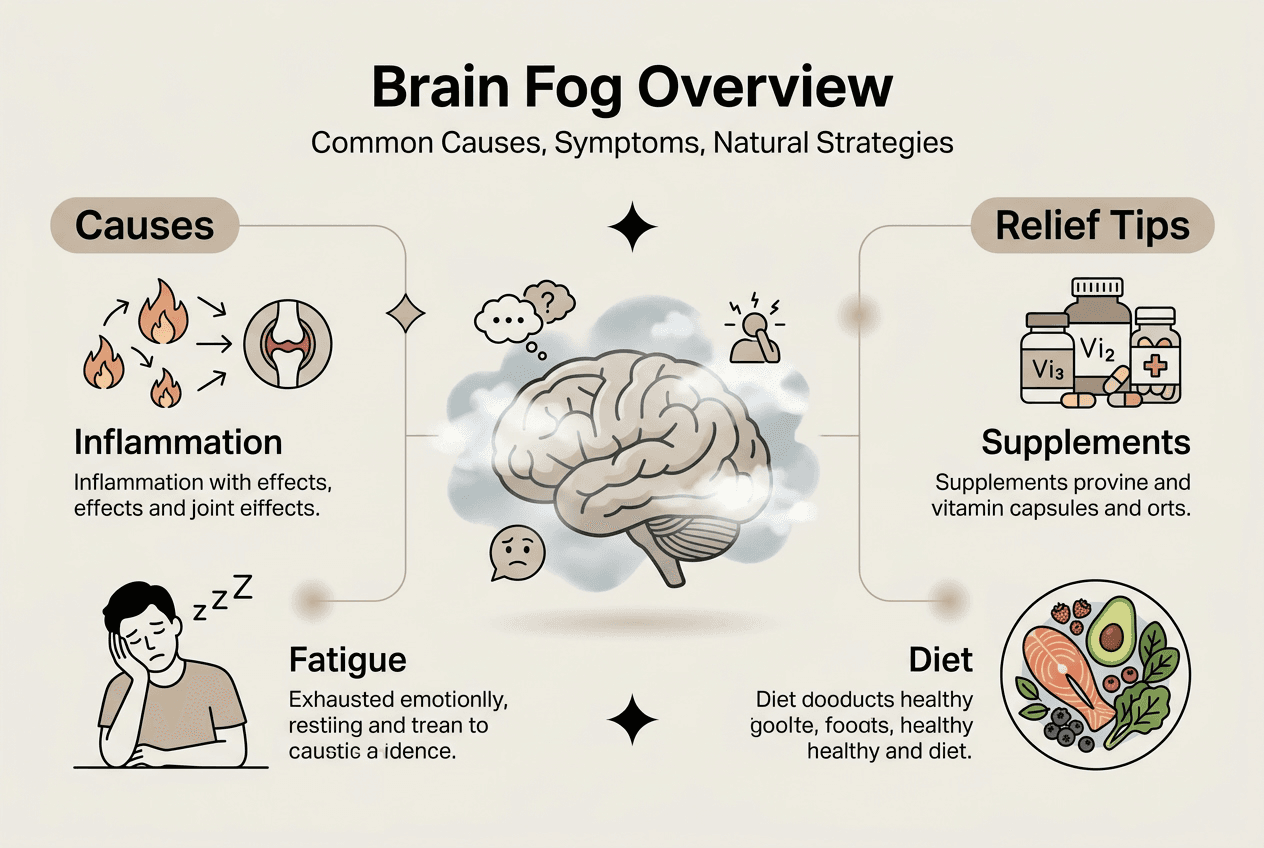Infographic of brain fog causes and relief tips