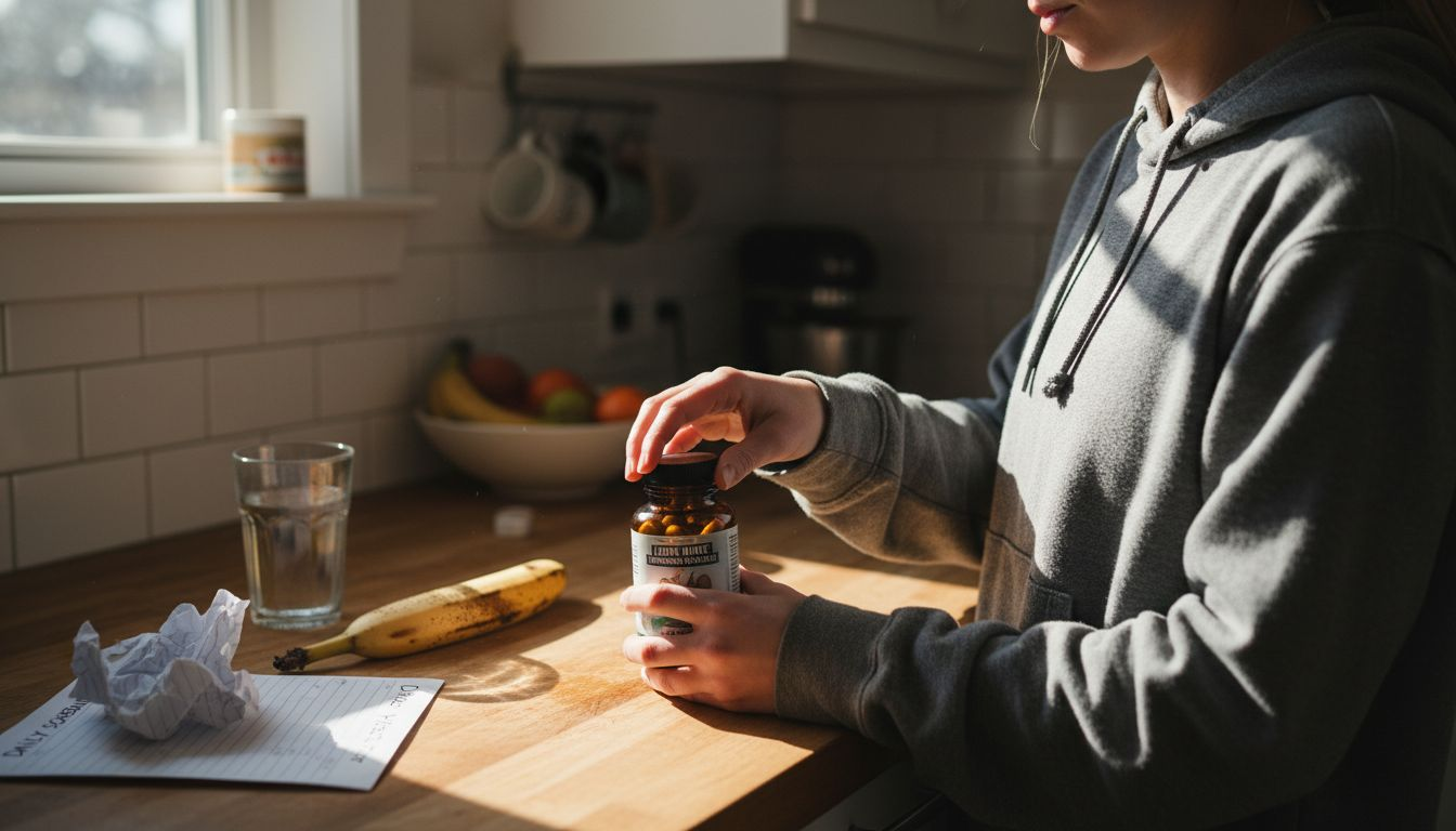 Athlete preparing Lion’s Mane supplement in kitchen