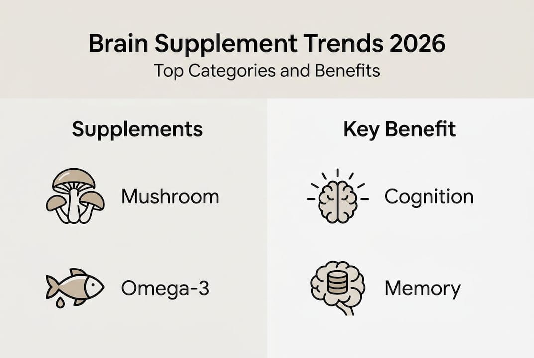 Infographic of brain supplement categories and benefits