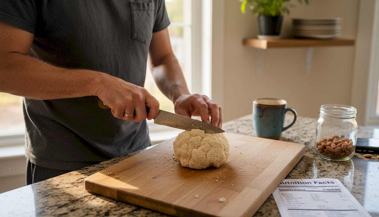 Man preparing Lion's Mane mushrooms in kitchen