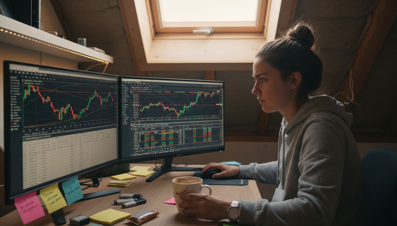 Woman analyzing diversified crypto coin charts