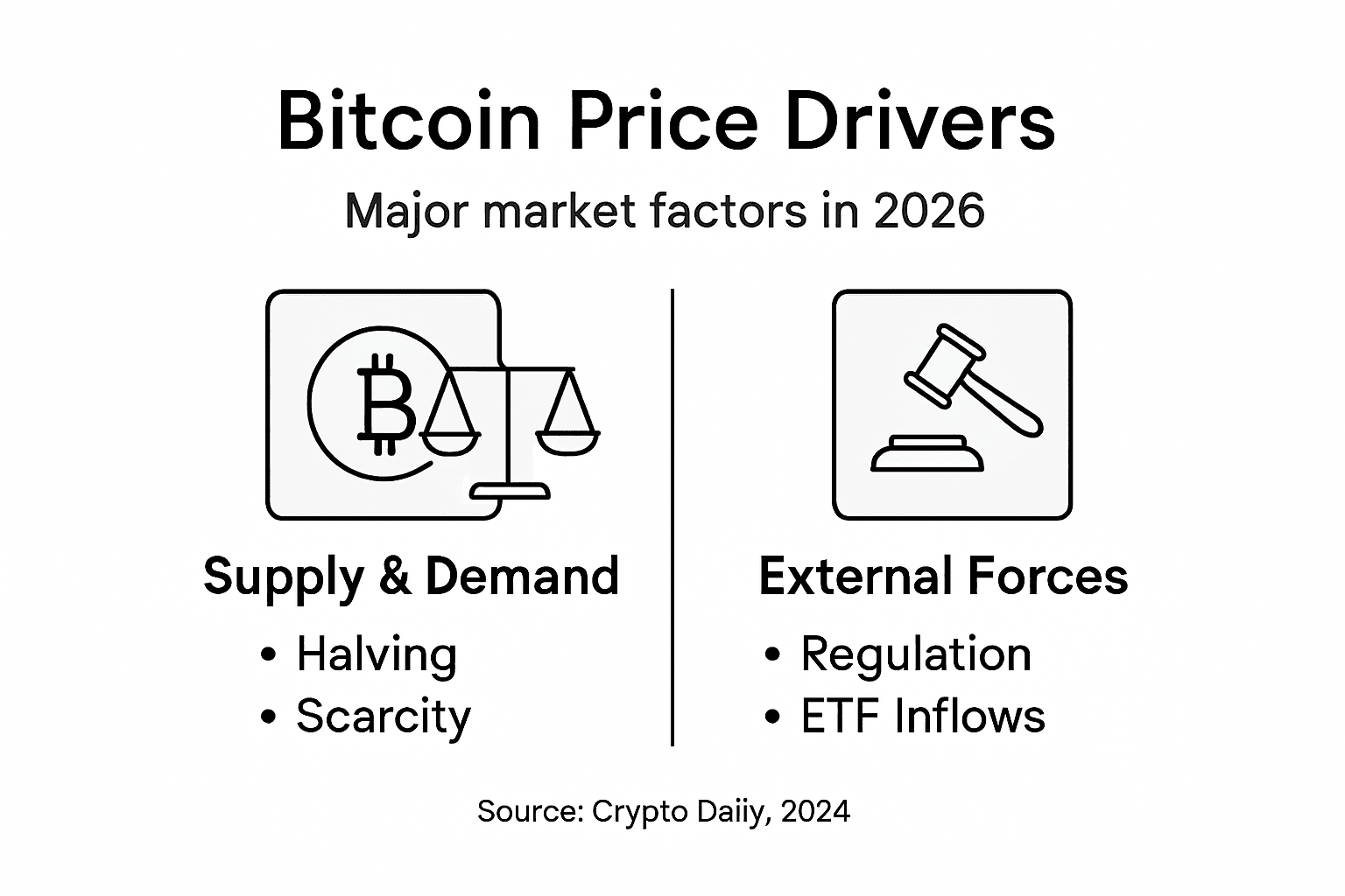 Infographic on main Bitcoin price drivers 2026