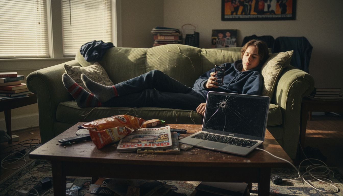 Teen listening to music streaming playlist