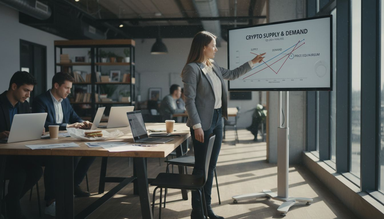 Analyst pointing at supply demand chart