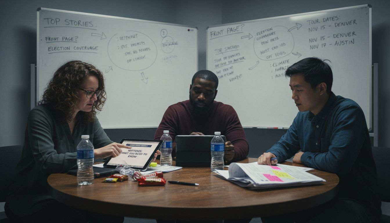 Music editorial team debating news stories