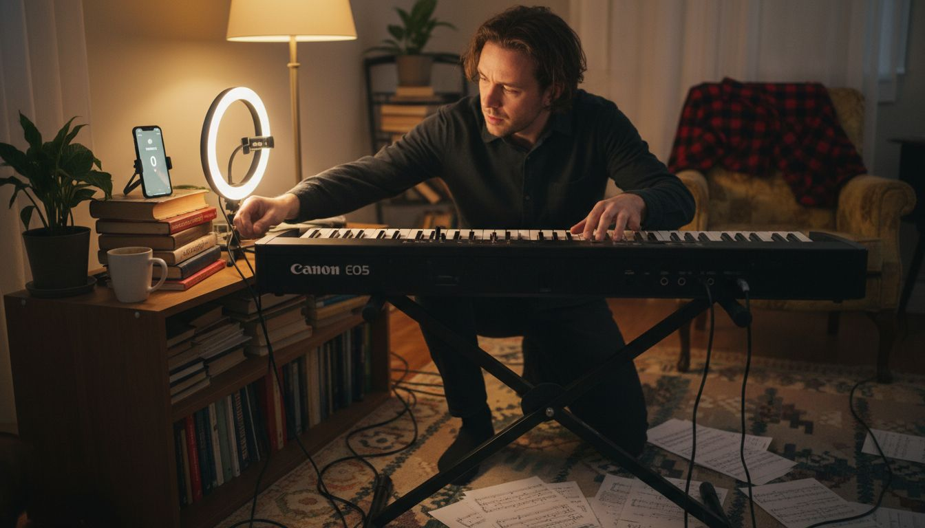 Artist setting up live music stream