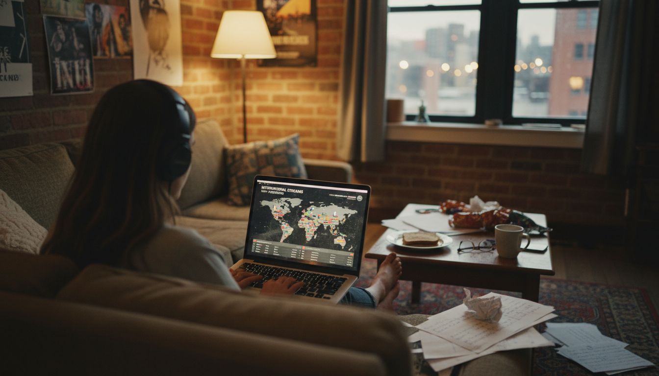 Indie artist viewing global streaming map