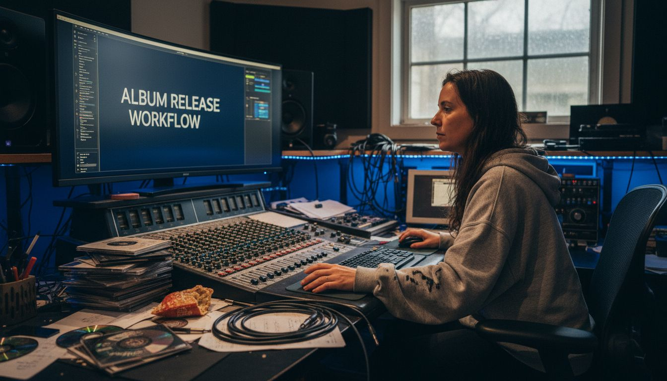 Producer prepares digital album in studio