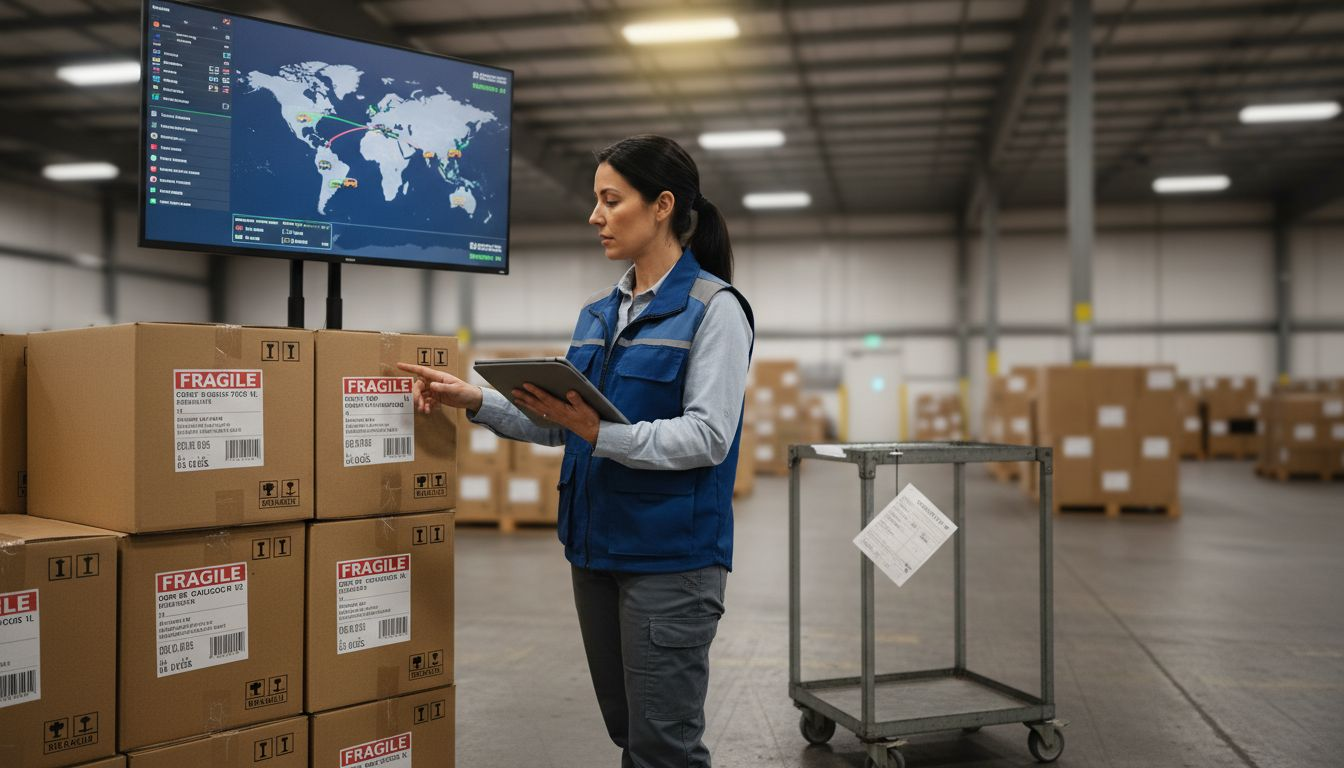 Logistics manager tracking blockchain-enabled supply chain