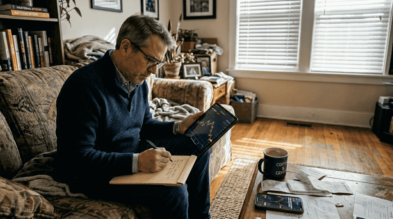 Investor checking crypto volatility after fork