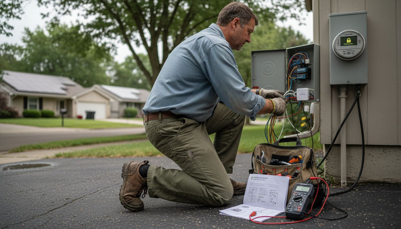 Technician installs energy blockchain IoT sensor