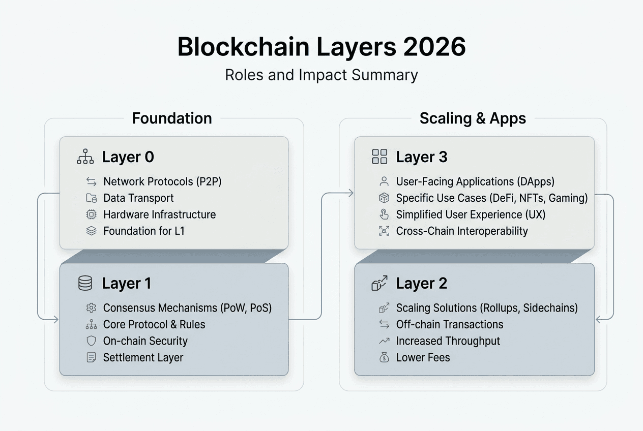 Infographic of blockchain layers and roles