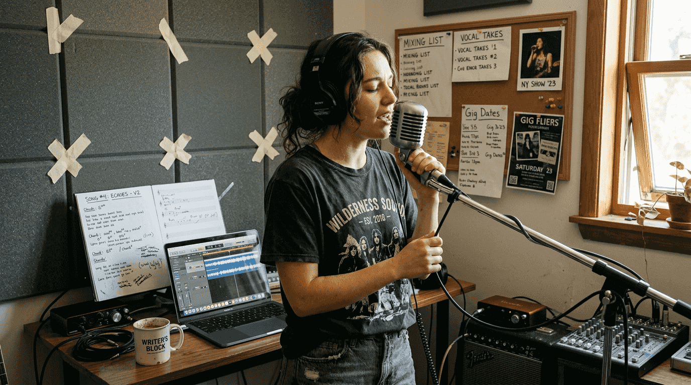 Indie artist recording in home studio