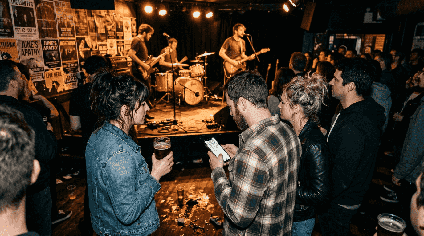 Friends at intimate live music show