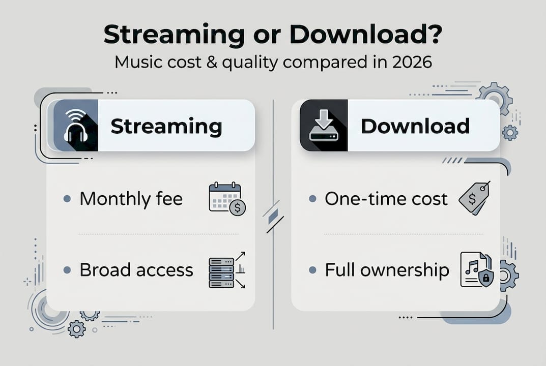 Infographic comparing streaming and download music