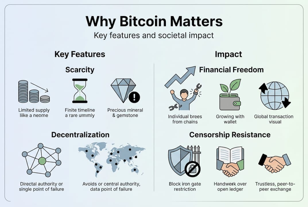 Infographic showing Bitcoin&rsquo;s features and impact