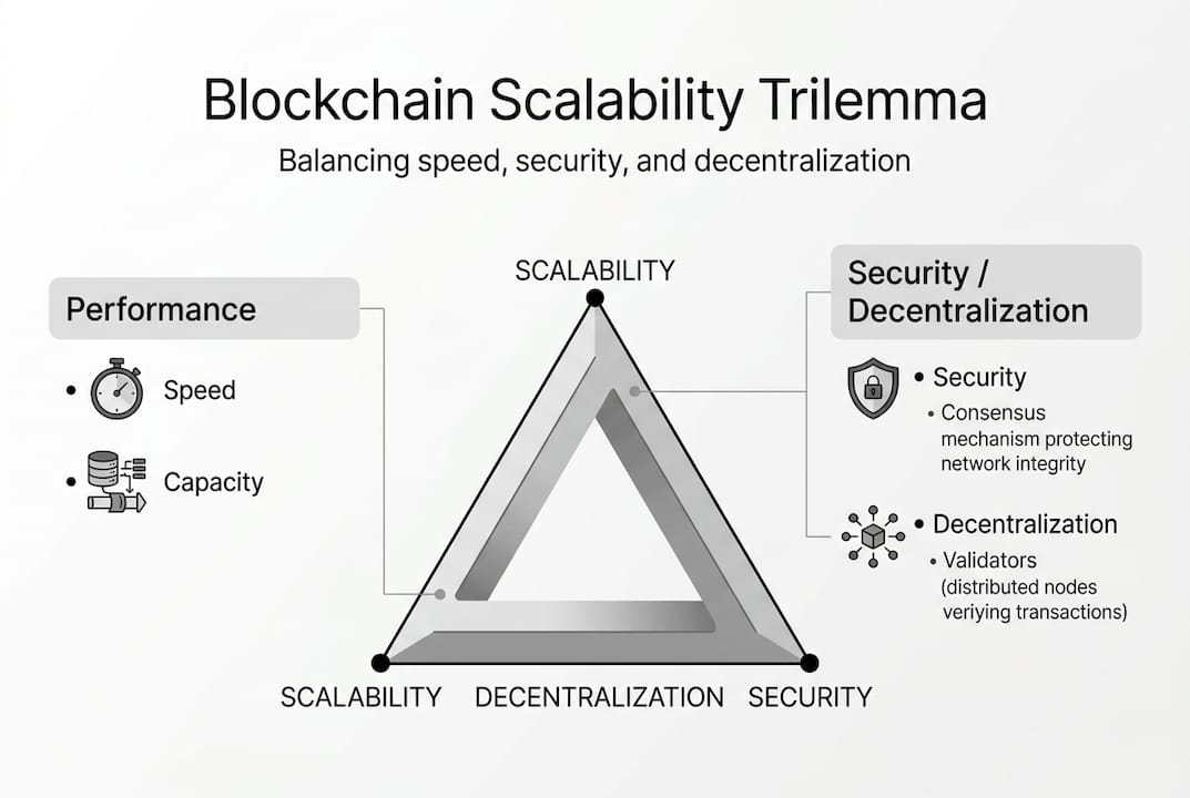 Infographic on blockchain scalability trilemma