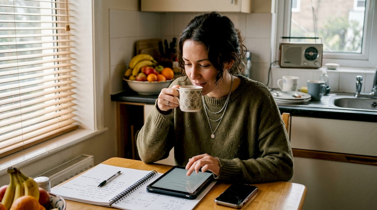 Musician engaging with fans on tablet at home
