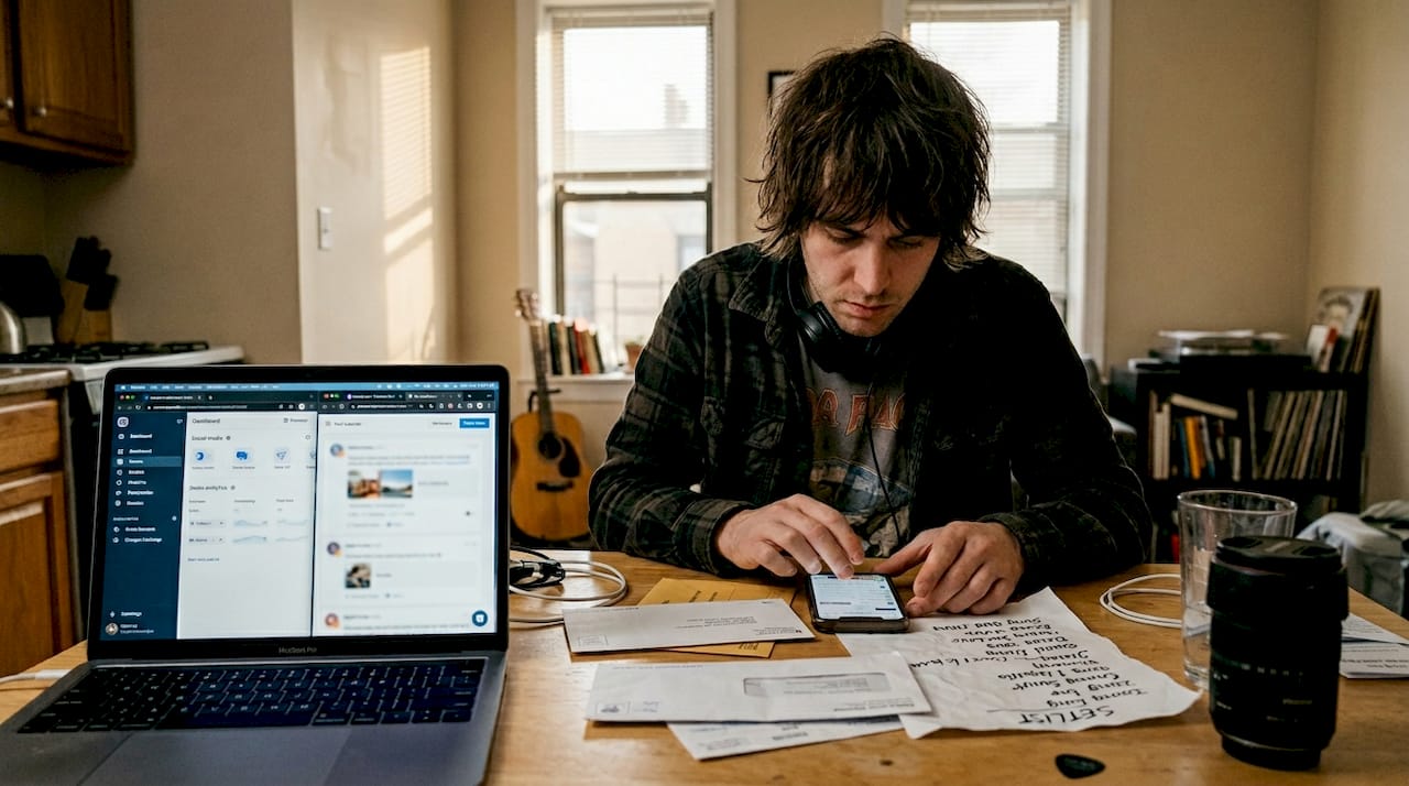 Artist managing online music release on devices