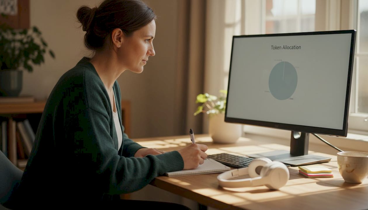 Person studying tokenomics notes in home office