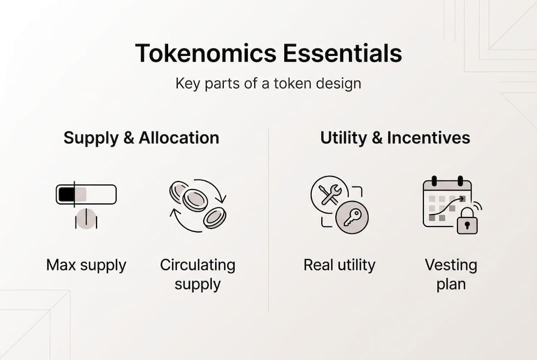Infographic showing tokenomics essentials and categories