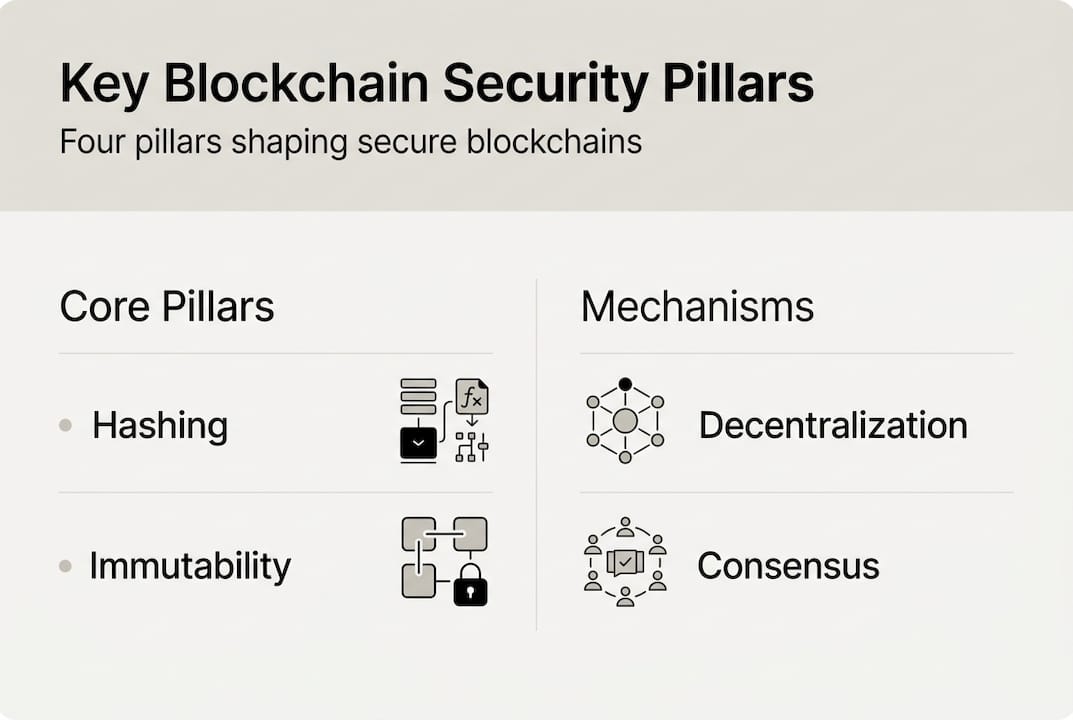Infographic showing blockchain security pillars
