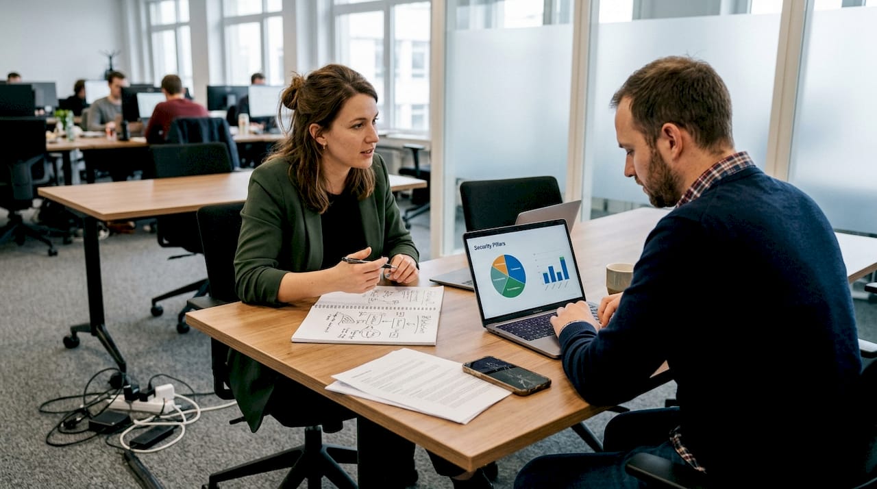 Colleagues discuss blockchain security pillars