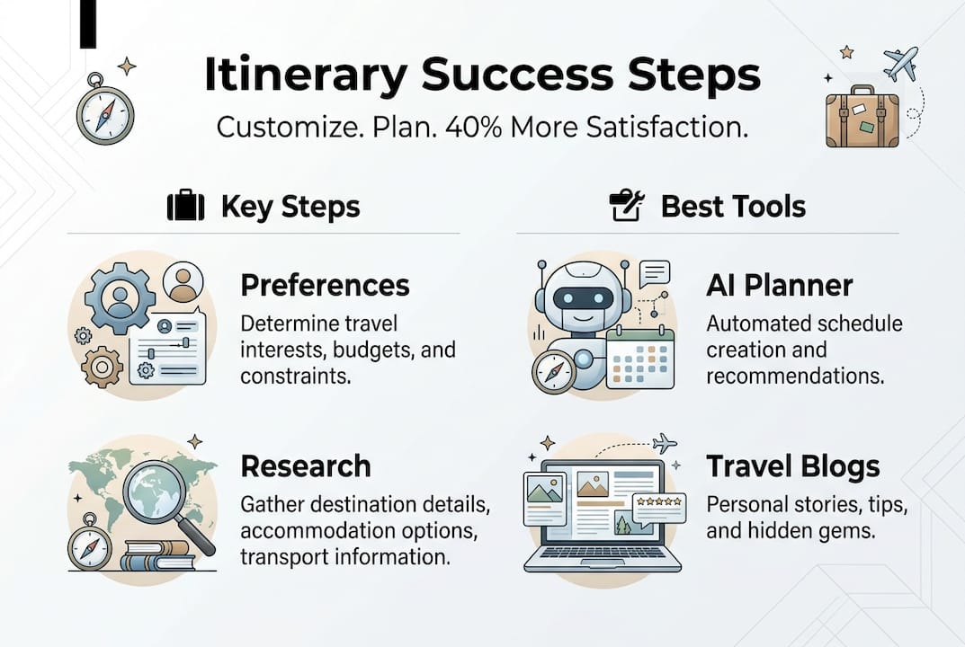 Infographic of steps and tools for custom itineraries