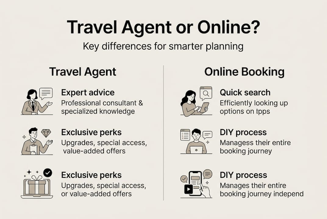 Infographic comparing travel agents and online booking