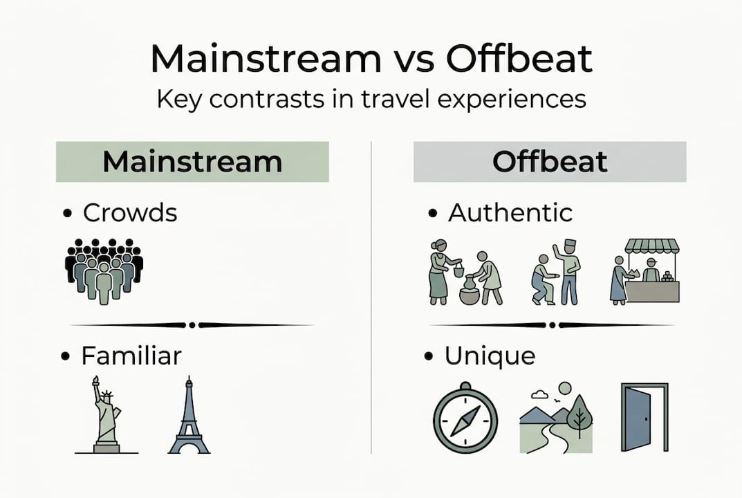Infographic comparing mainstream and offbeat travel