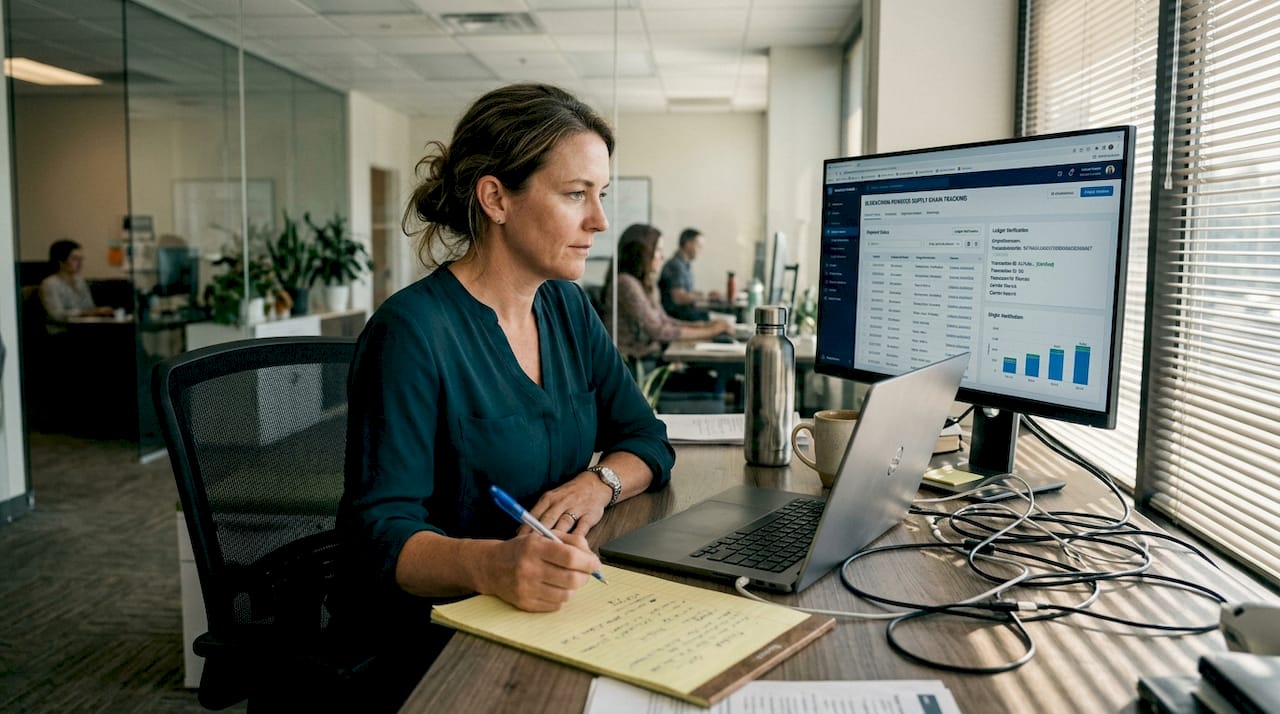 Manager checking supply chain data on dashboard