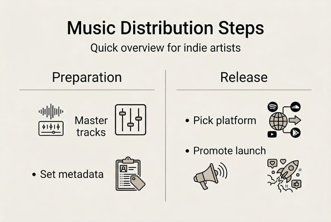 Infographic outlining music distribution steps for indie artists