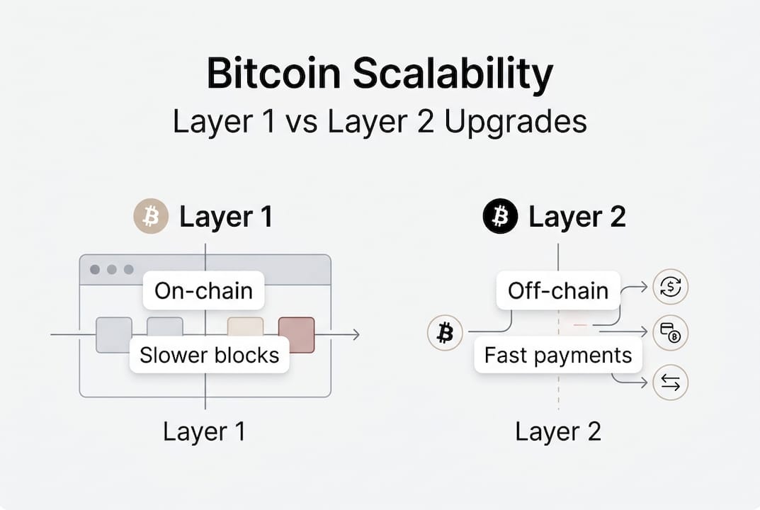 Infographic comparing Bitcoin Layer 1 and Layer 2
