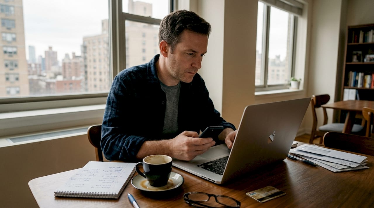 Man booking travel and comparing flights online