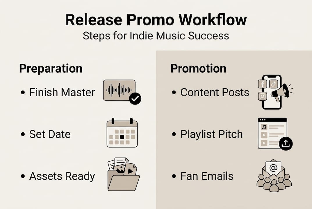 Infographic summarizing music release workflow steps