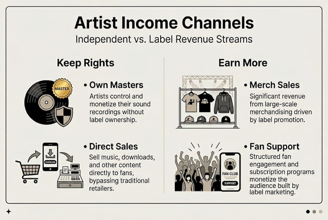 Infographic showing independent versus label music revenue