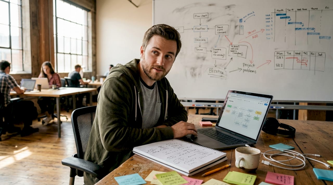 Digital creator reviewing project workflow