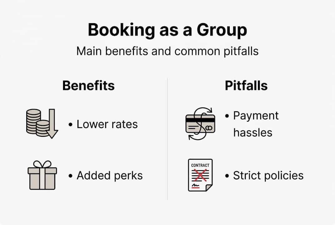 Infographic showing group booking pros and cons