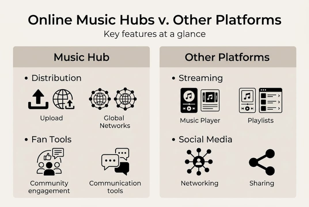 Infographic comparing music hub and other platforms