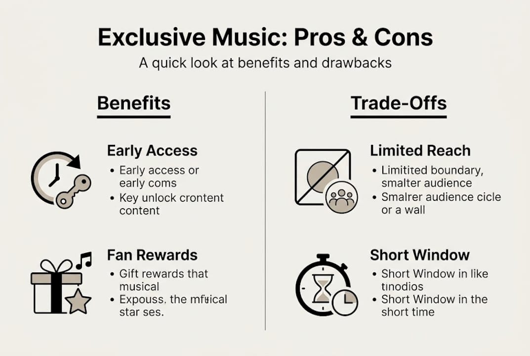 Infographic showing pros and cons of exclusive music