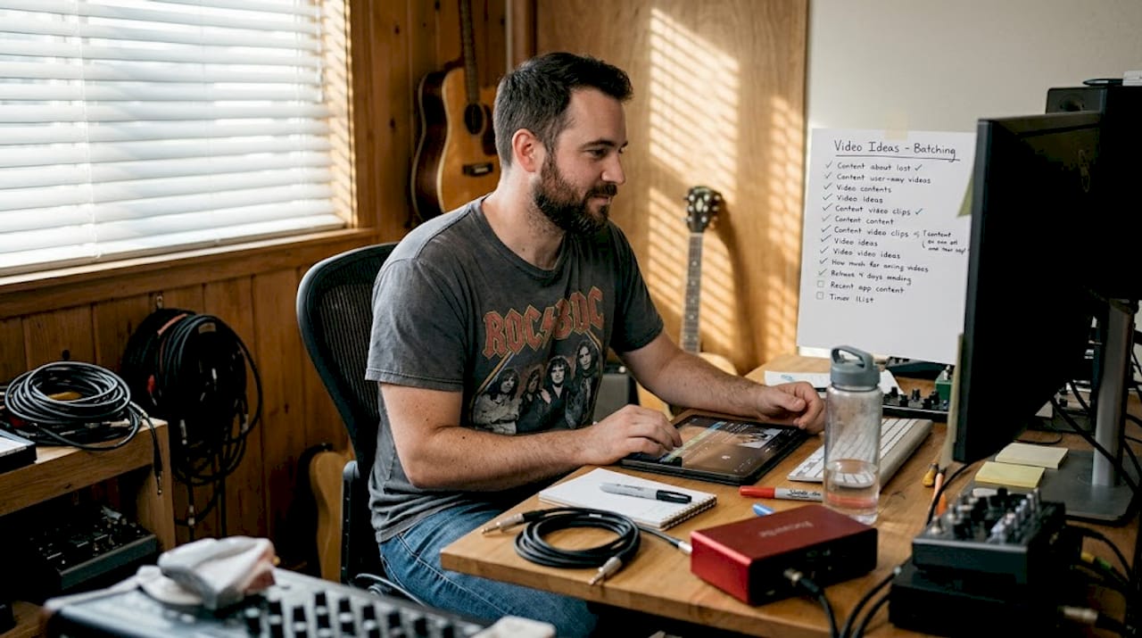 Artist creating content in home recording studio